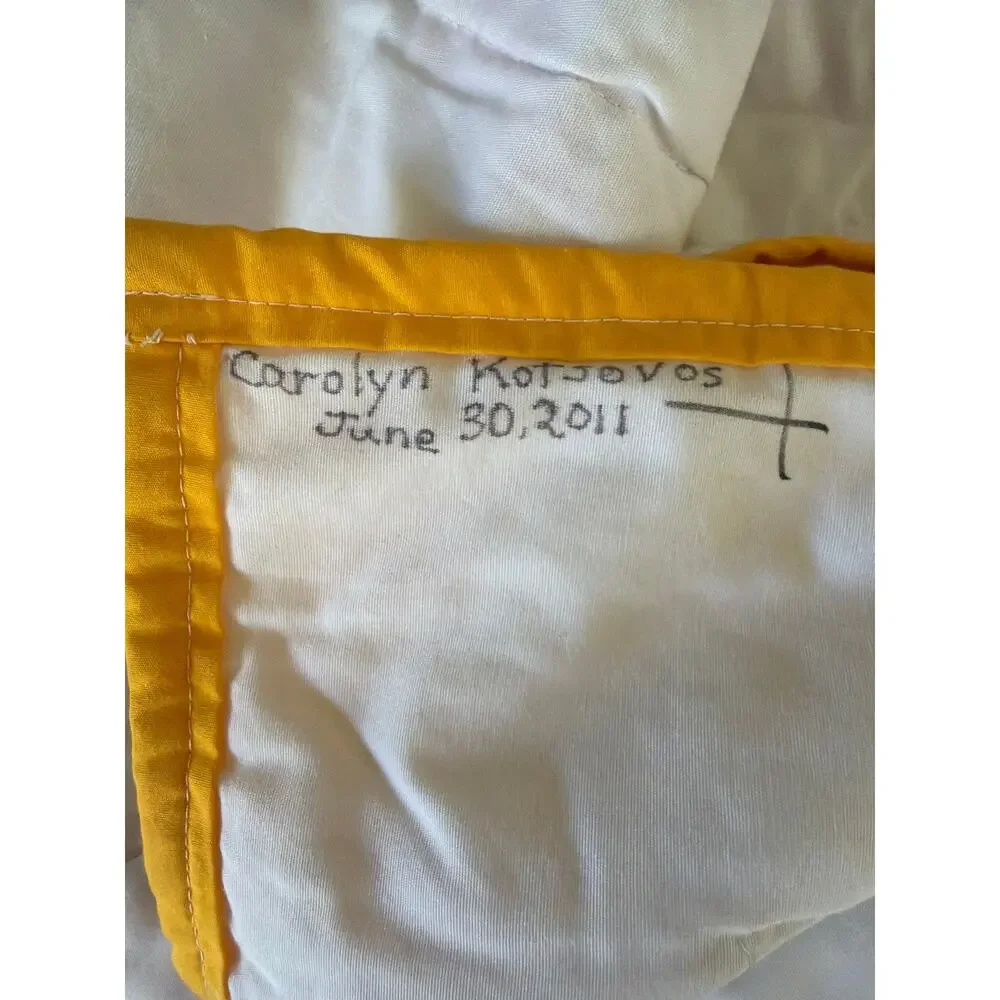 Handmade Scrappy Pink Yellow Calico Sawtooth Star Quilt Wall Hanging Large Throw